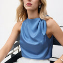 BIZwear Top sin mangas elegante de mujer con lazo en hombros y unicolor de moda, color azul