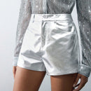 Maija Shorts plateados de moda para mujeres, ideales para festival y fiesta de verano