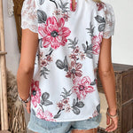 Essnce Blusa De Encaje Con Estampado De Flores Y Color Bloque Adecuada Para El Verano