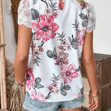 Essnce Blusa De Encaje Con Estampado De Flores Y Color Bloque Adecuada Para El Verano