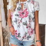 Essnce Blusa De Encaje Con Estampado De Flores Y Color Bloque Adecuada Para El Verano