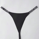Tanga de jacquard con detalle de anillos de corazon para mujeres con letras