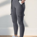 EZwear Pantalones De Carga Ajustados De Punto Gris Para Mujer Con Bolsillos