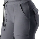 EZwear Pantalones De Carga Ajustados De Punto Gris Para Mujer Con Bolsillos