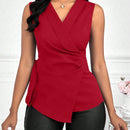 Lady Blusa Elegante De Color Solido Con Escote En V Y Lazo En La Cintura Para Mujeres