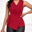 Lady Blusa Elegante De Color Solido Con Escote En V Y Lazo En La Cintura Para Mujeres