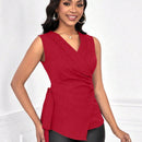 Lady Blusa Elegante De Color Solido Con Escote En V Y Lazo En La Cintura Para Mujeres