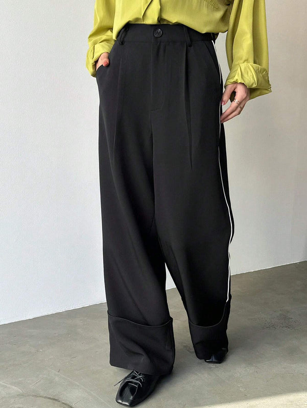 FRIFUL Pantalones Anchos De Pierna Recta Y Sueltos Para Mujer Con Diseno De Franjas Laterales En Contraste