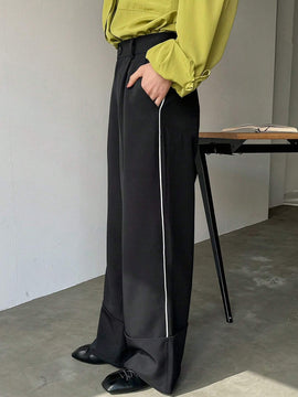 FRIFUL Pantalones Anchos De Pierna Recta Y Sueltos Para Mujer Con Diseno De Franjas Laterales En Contraste