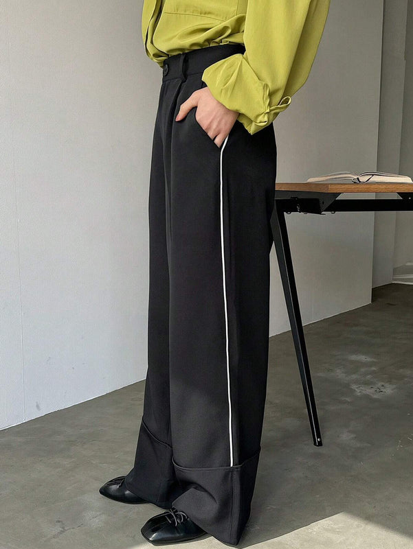 FRIFUL Pantalones Anchos De Pierna Recta Y Sueltos Para Mujer Con Diseno De Franjas Laterales En Contraste