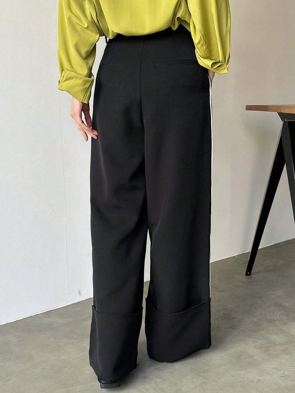 FRIFUL Pantalones Anchos De Pierna Recta Y Sueltos Para Mujer Con Diseno De Franjas Laterales En Contraste