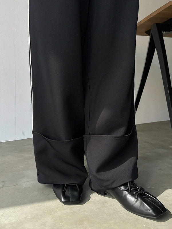 FRIFUL Pantalones Anchos De Pierna Recta Y Sueltos Para Mujer Con Diseno De Franjas Laterales En Contraste