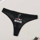 Mujeres tanga sexy y comodo semitransparente con impresion de corazon y eslogan, adecuado para citas diarias.