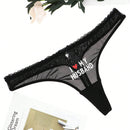 Mujeres tanga sexy y comodo semitransparente con impresion de corazon y eslogan, adecuado para citas diarias.