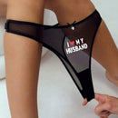 Mujeres tanga sexy y comodo semitransparente con impresion de corazon y eslogan, adecuado para citas diarias.
