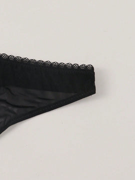 Mujeres tanga sexy y comodo semitransparente con impresion de corazon y eslogan, adecuado para citas diarias.