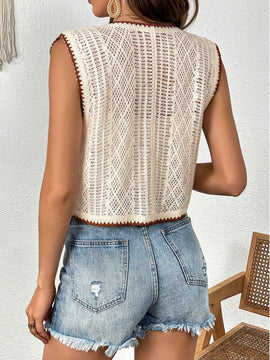 VCAY Chaleco De Jersey Con Botones Y Estampado Floral Para Mujer