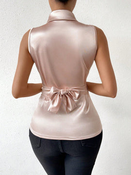 Prive Blusa De Moda Para Mujer Con Diseno Cruzado Sin Mangas Y De Color Solido