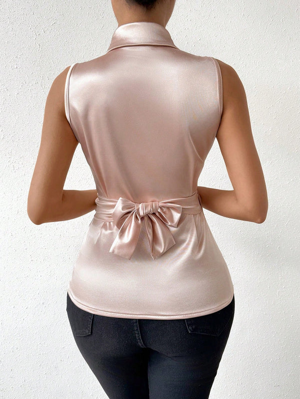 Prive Blusa De Moda Para Mujer Con Diseno Cruzado Sin Mangas Y De Color Solido