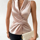 Prive Blusa De Moda Para Mujer Con Diseno Cruzado Sin Mangas Y De Color Solido