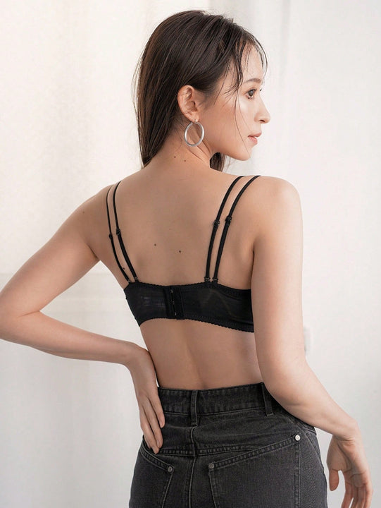 FRIFUL Sujetador Inalambrico De Tirantes Finos Bordado Con Borde Festoneado