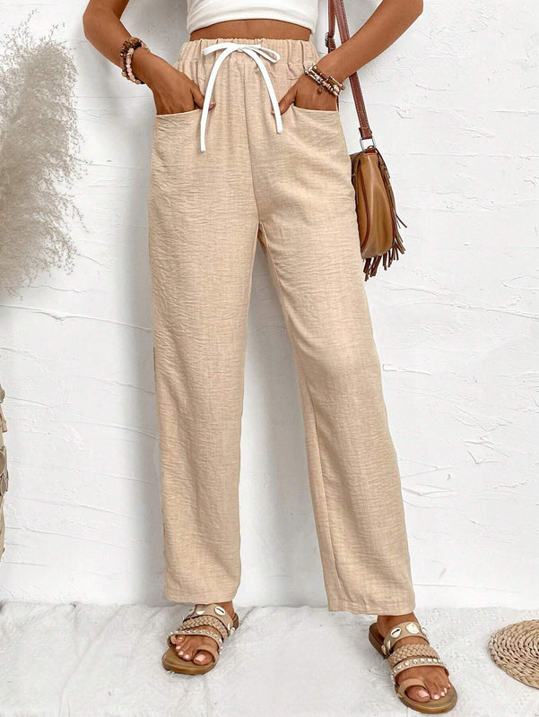 VCAY Pantalones Largos Con Bolsillos Y Cintura Con Cordon Para Mujer