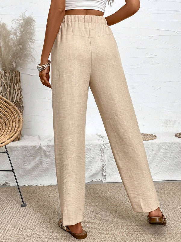 VCAY Pantalones Largos Con Bolsillos Y Cintura Con Cordon Para Mujer