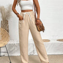 VCAY Pantalones Largos Con Bolsillos Y Cintura Con Cordon Para Mujer