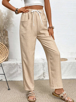 VCAY Pantalones Largos Con Bolsillos Y Cintura Con Cordon Para Mujer