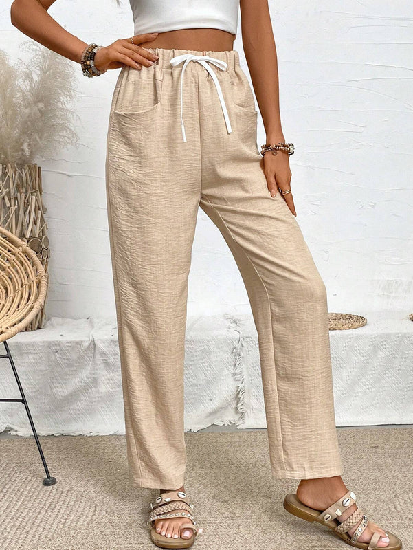 VCAY Pantalones Largos Con Bolsillos Y Cintura Con Cordon Para Mujer