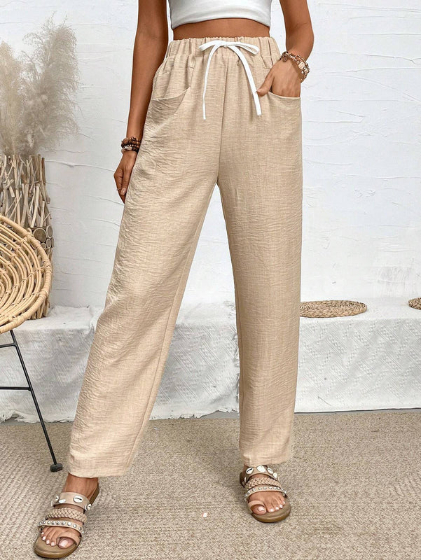 VCAY Pantalones Largos Con Bolsillos Y Cintura Con Cordon Para Mujer