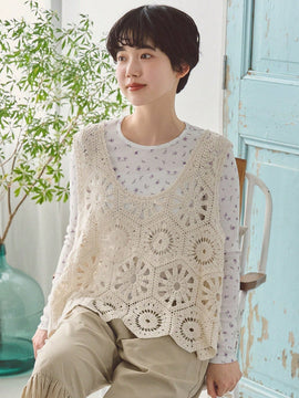 FRIFUL Chaleco De Sueter De Punto Hueco De Color Solido Para Mujer