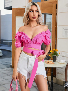 Prive Mujeres Camisa con cintura plisada y lazo