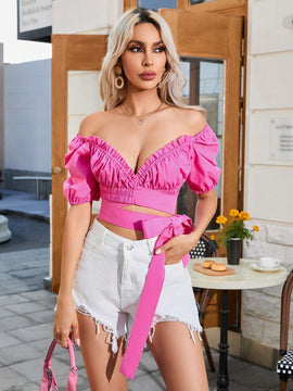 Mujeres Camisa con cintura plisada y lazo