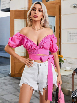 Mujeres Camisa con cintura plisada y lazo