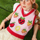 Neu Chaleco De Sueter Informal De Verano Con Patron De Fresas Y Bloques De Colores