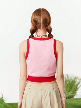 Neu Chaleco De Sueter Informal De Verano Con Patron De Fresas Y Bloques De Colores