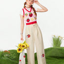 Neu Chaleco De Sueter Informal De Verano Con Patron De Fresas Y Bloques De Colores