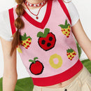 Neu Chaleco De Sueter Informal De Verano Con Patron De Fresas Y Bloques De Colores