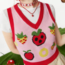 Neu Chaleco De Sueter Informal De Verano Con Patron De Fresas Y Bloques De Colores