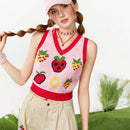 Neu Chaleco De Sueter Informal De Verano Con Patron De Fresas Y Bloques De Colores