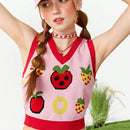 Neu Chaleco De Sueter Informal De Verano Con Patron De Fresas Y Bloques De Colores