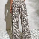 Pantalones anchos boho casuales elegantes con tejido de punto estampado, textura ahumada en la cintura con cordon decorado