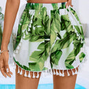 VCAY Shorts Para Mujer Con Estampado De Hojas, Diseno De Borlas Y Aberturas Laterales De Moda