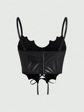 ROMWE Goth Corse Gotico Con Bordes De Murcielago Hecho De Terciopelo Suave Oscuro Pu Y Varillas De Acero