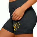 Essnce Shorts Casuales De Cintura Elastica Para Mujer Con Estampado De Girasoles Y Mariposas