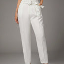 BAE Ropa de verano Blanca con cinturon ajustable para mujer Casual, pantalones zanahoria ajustados con forma conica