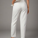 BAE Ropa de verano Blanca con cinturon ajustable para mujer Casual, pantalones zanahoria ajustados con forma conica