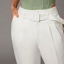BAE Ropa de verano Blanca con cinturon ajustable para mujer Casual, pantalones zanahoria ajustados con forma conica