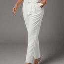 BAE Ropa de verano Blanca con cinturon ajustable para mujer Casual, pantalones zanahoria ajustados con forma conica